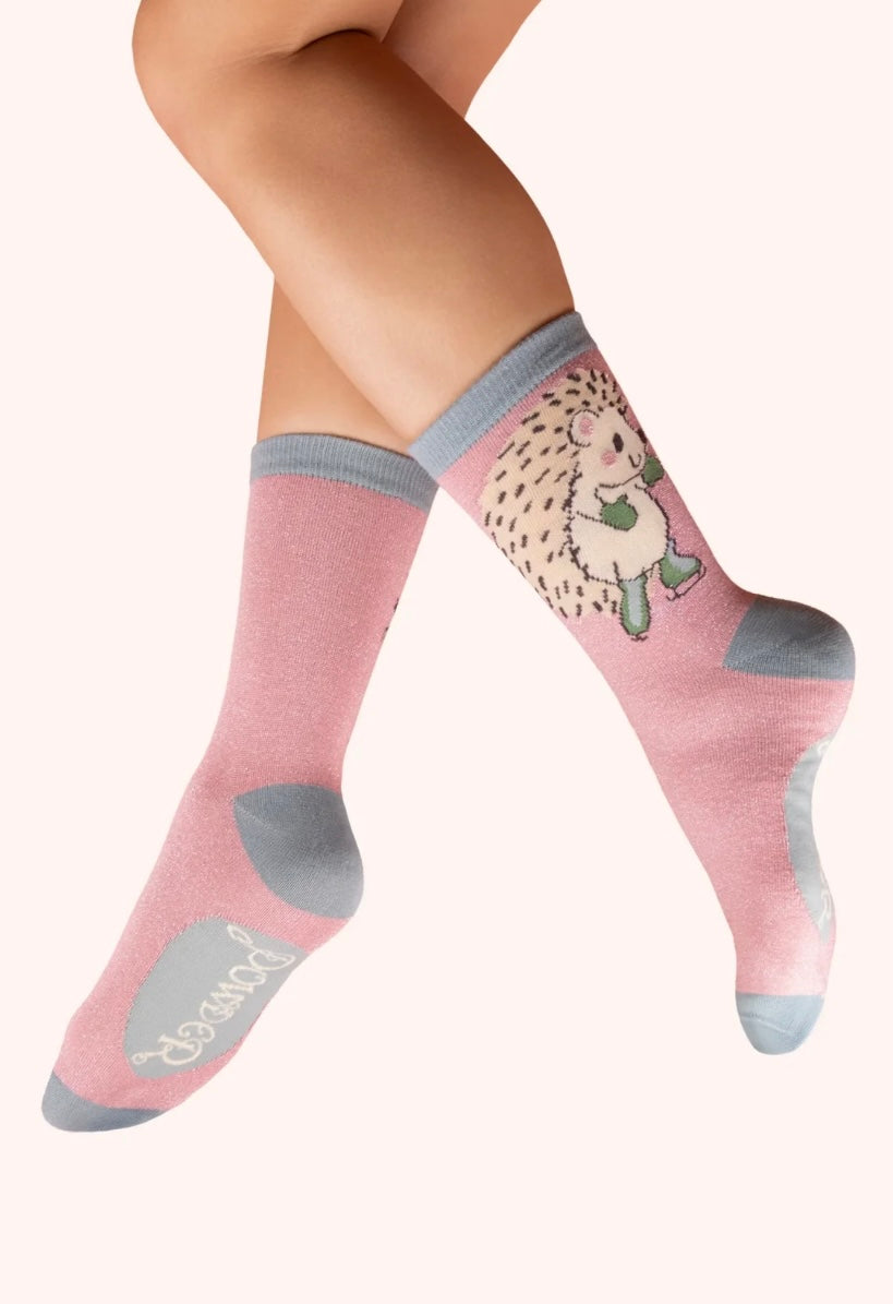 Powder Design Skating Hedgehog Bamboo Ankle Socks with Glitter