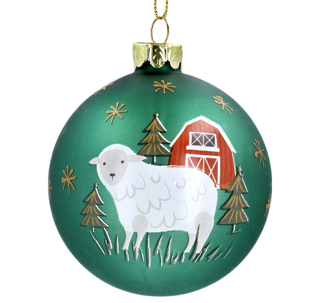 Gisela Graham Matt Green Farmyard Glass Bauble 8 cm