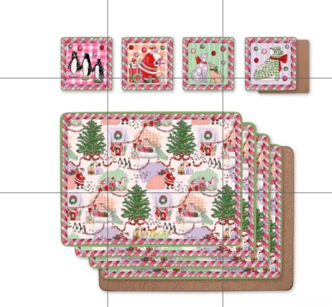 Cath Kidston Set of 4 Place Mats and Coasters in Christmas Ditsy Print
