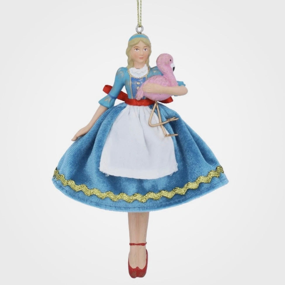 Gisela Graham Resin And Velvet Alice In Wonderland With Flamingo Christmas Decor