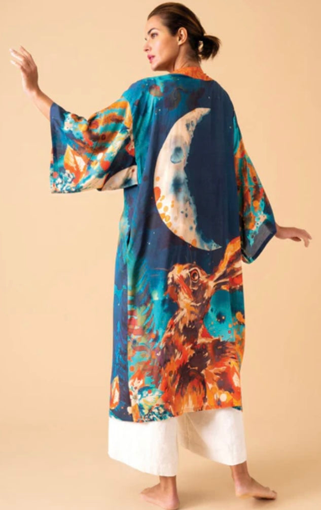 Powder Design Hare and Moon Midnight Kimono Gown