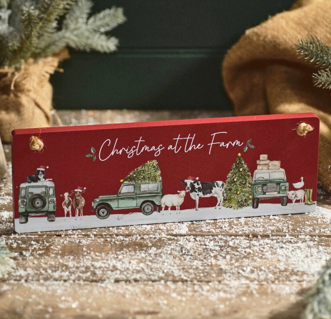 Christmas at the Farm Red Wooden Hanging Plaque