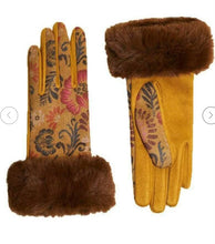 Load image into Gallery viewer, Powder Design Bernadette Gloves in Mustard Floral Colourway

