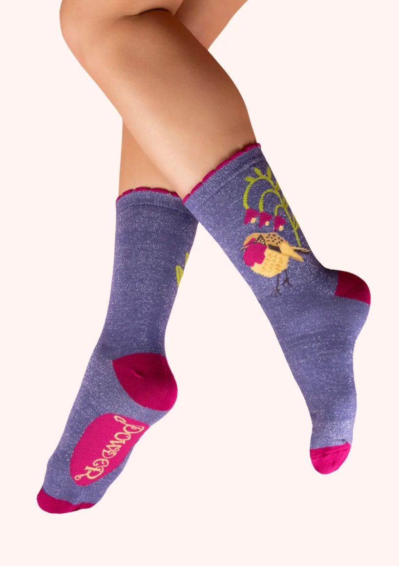 Powder Design Robin Red Breast Bamboo Ankle Socks with Glitter