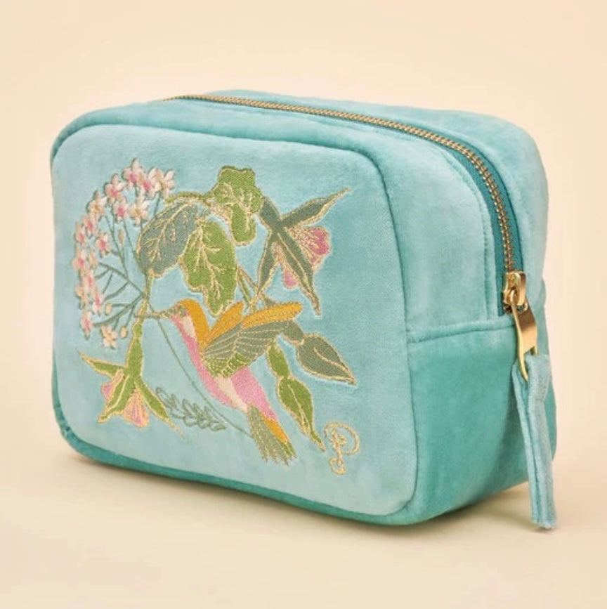 Powder Design Velvet Make Up Bag in Hummingbird Design