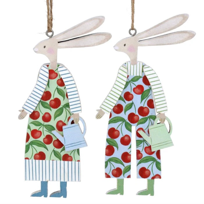 Gisela Graham Wooden Hanging Cherry Bunnies Set of 2