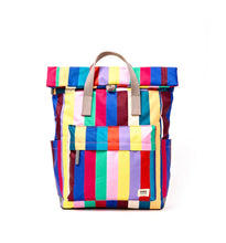 Load image into Gallery viewer, Roka Canfield Sustainable Recycled Small Wide Multi Stripe Backpack
