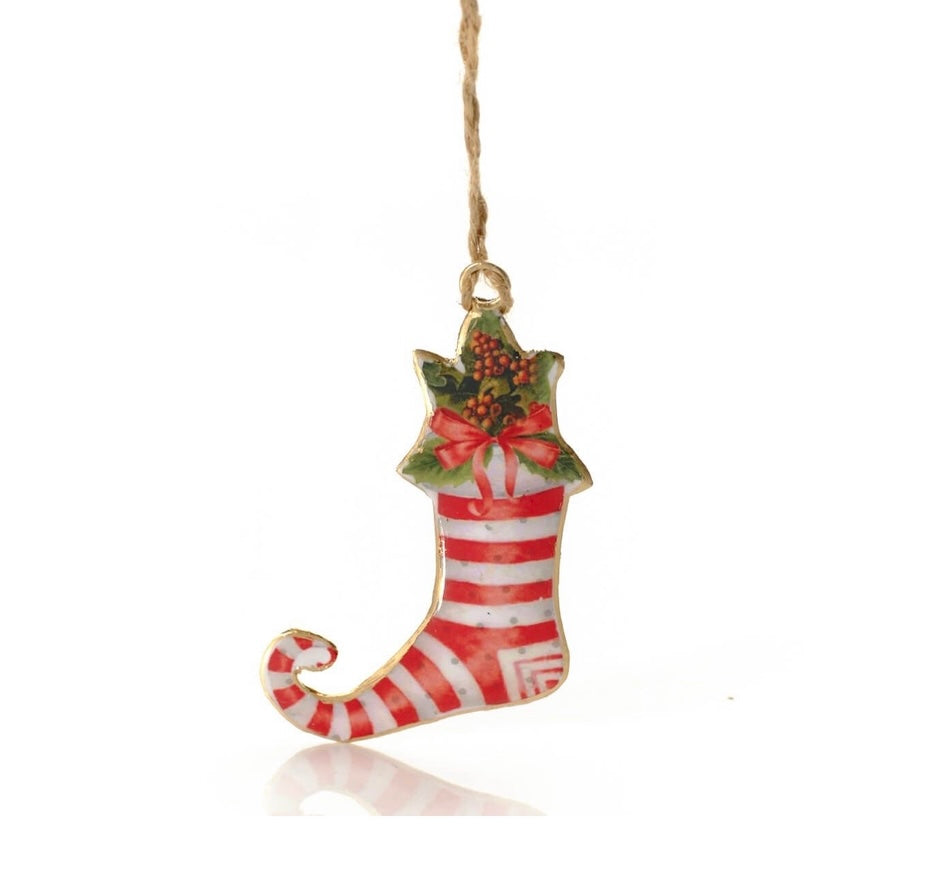 Metal Christmas Hanging Decoration Red And White Stripe Stocking By Richard Lang