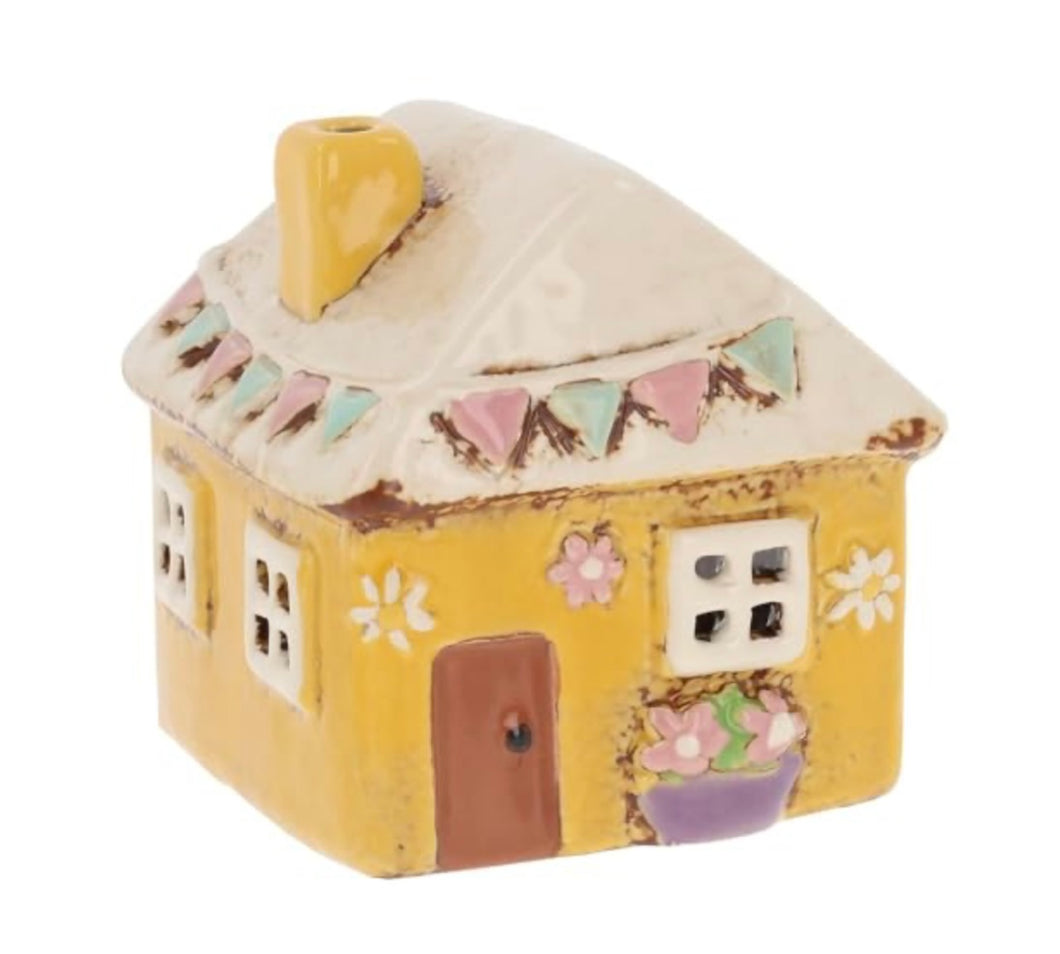 Village Pottery Yellow Garden Mini House Tea Light