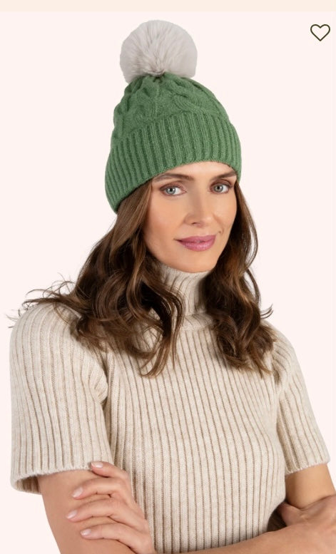 Powder Design Elise Pompom Hat Sage and Cream