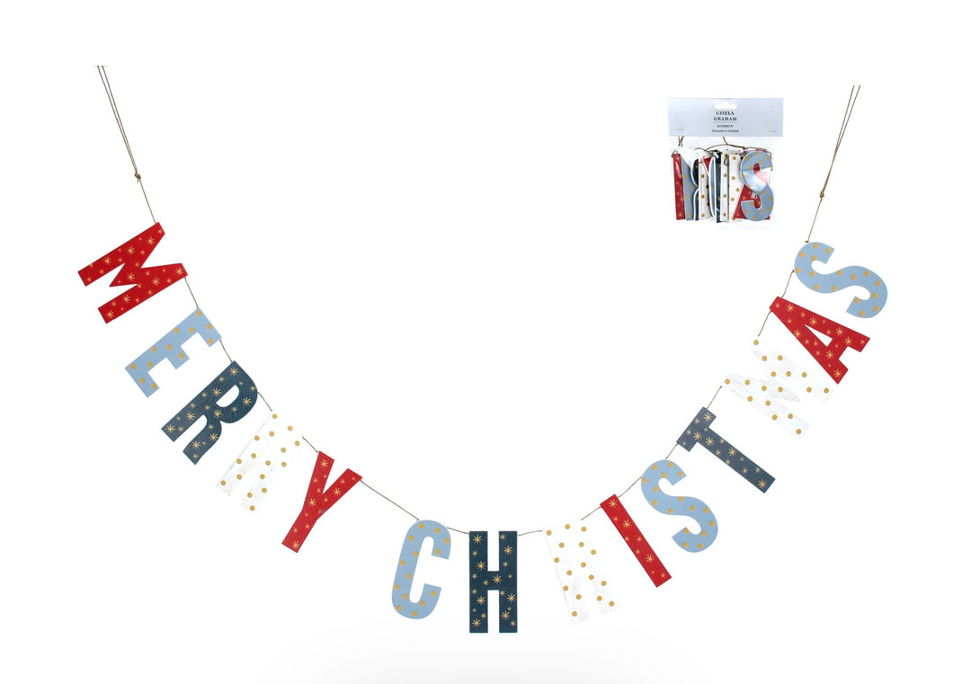 Gisela Graham Wooden Merry Christmas Garland