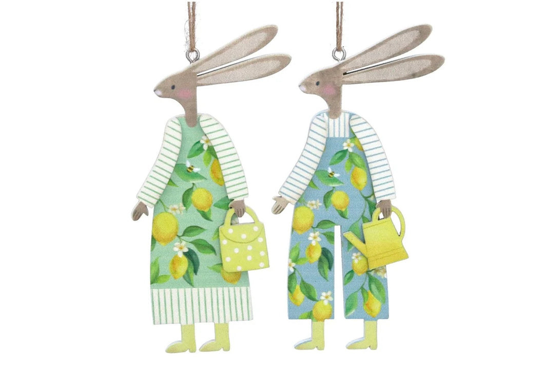 GiselaGraham Wooden Hanging Lemon Bunnies Set of 2