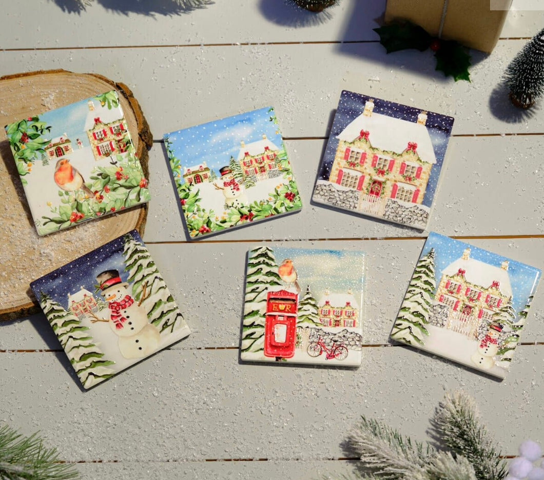 Christmas Cottage Ceramic Coaster