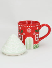 Load image into Gallery viewer, Red Gingerbread House Mug With Lid
