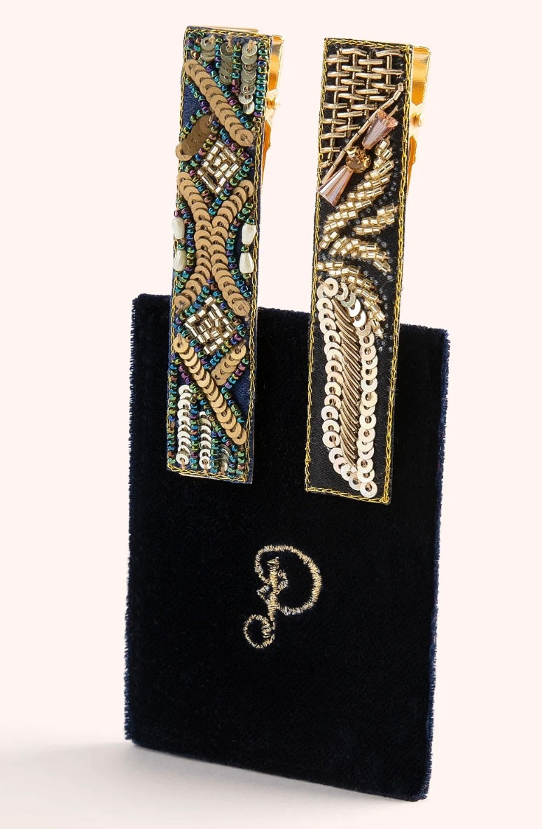 Powder Design Midnight 1920’s Sparkle - Navy - 2 pack Hair Barrettes