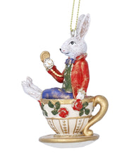 Load image into Gallery viewer, Gisela Graham White Rabbit in a Tea Cup Resin Christmas Decoration
