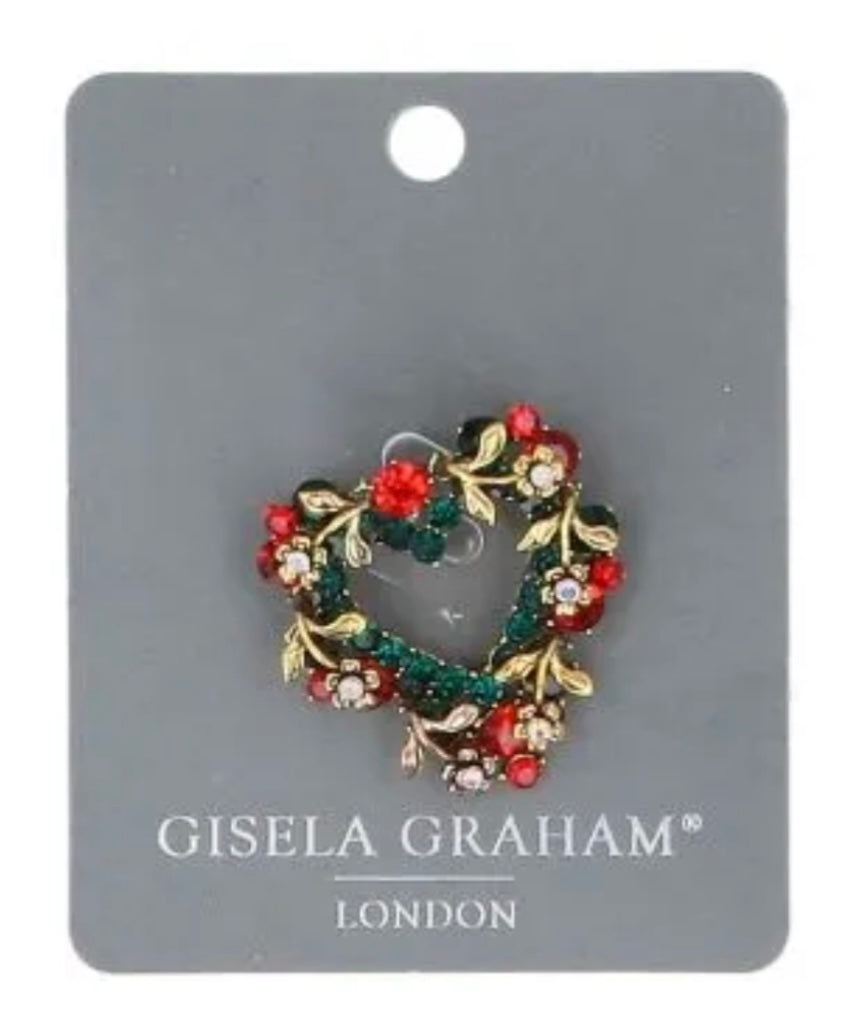 Gisela Graham Christmas Brooch - Christmas Floral Heart