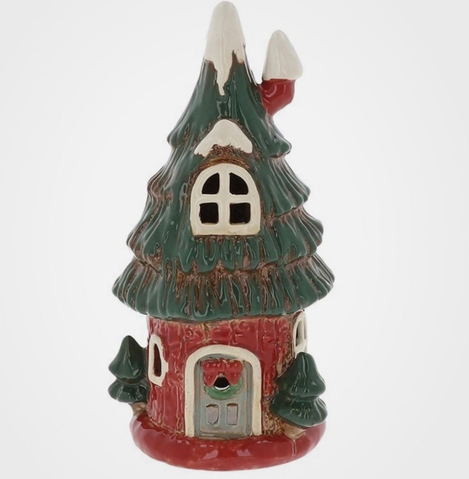 Village Pottery Christmas Tree House Tealight- 350210