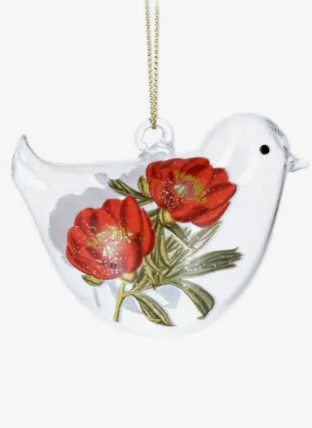 Gisela Graham Clear Glass Bird with Red Flower