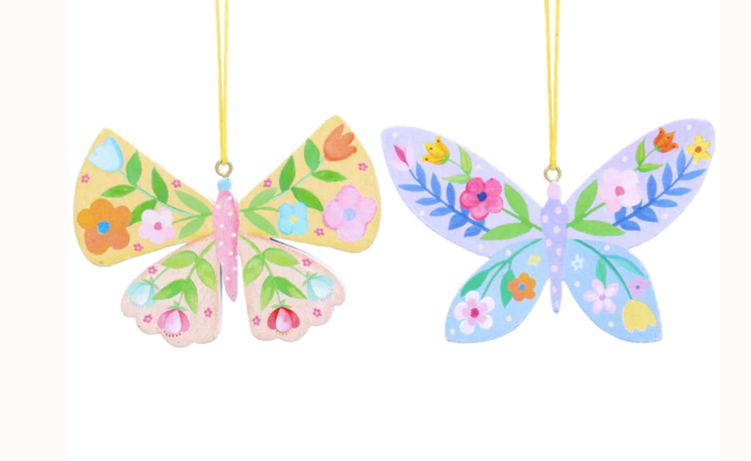 Gisela Graham Pastel Flowers Set of 2 Wooden Hanging Butterflies