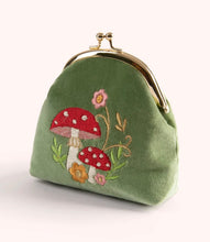 Load image into Gallery viewer, Powder Design Toadstools Velvet Coin Clasp Purse - Green
