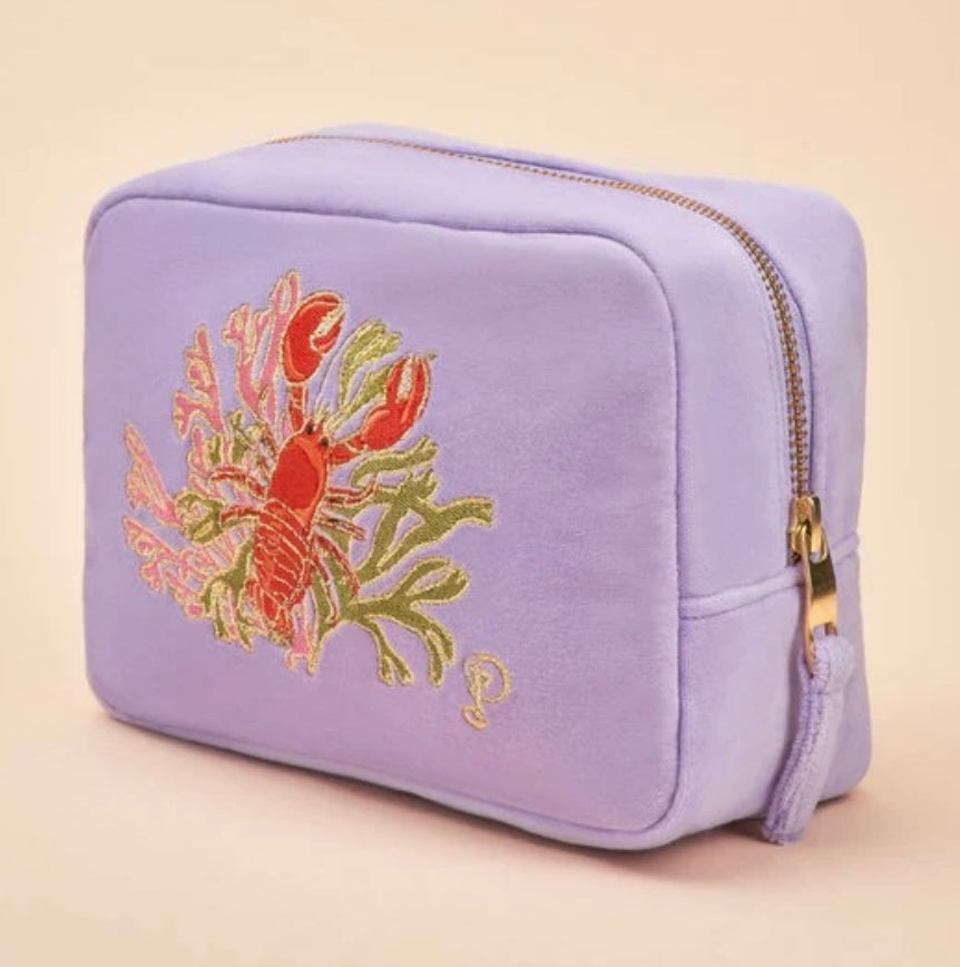 Powder Design Velvet Make Up Bag in Lobster Design