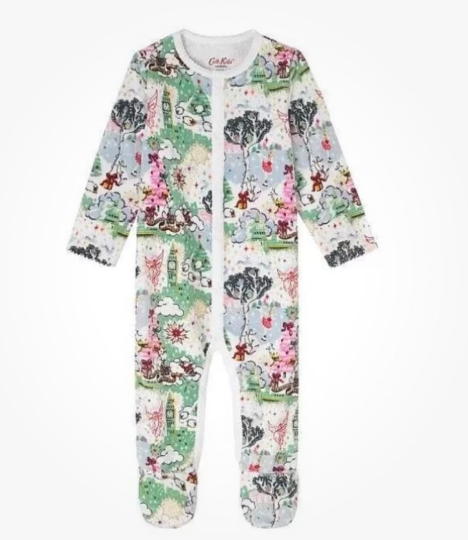 Cath Kidston Christmas Skies Velour Sleepsuit