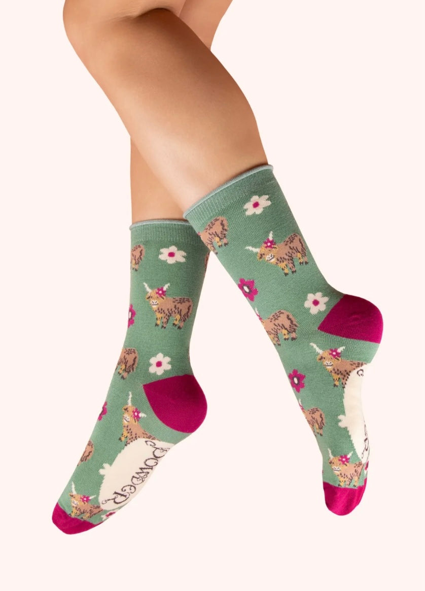 Powder Design Highland Cows Bamboo Ankle Socks