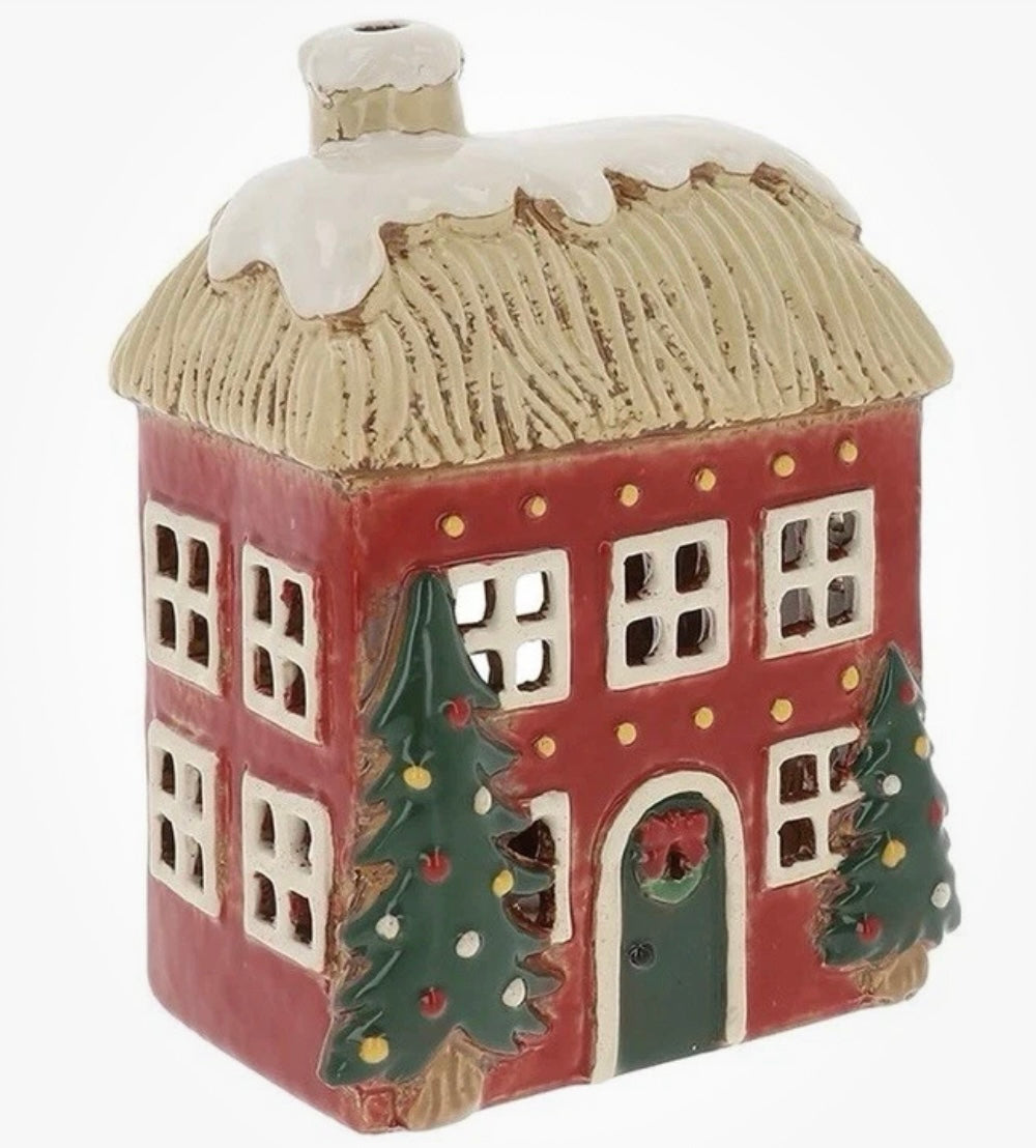 Village Pottery Christmas Thatched Roof  House Tealight- 350202