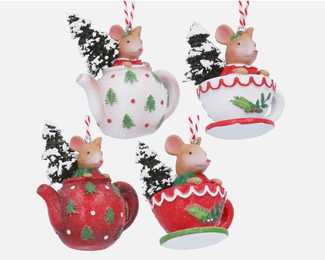 Holly and Alfie Resin Mice in Teacups and Teapots - Choice of 4