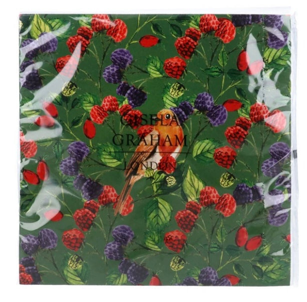Gisela Graham Pack of 20 Berries and Robin Christmas Paper Napkins