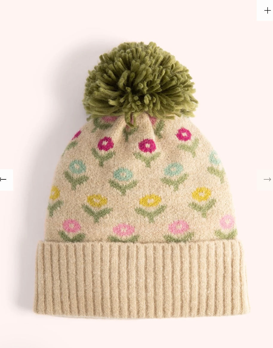 Powder Design Willow Ditsy Flower Design Pompom Hat Cream
