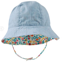 Load image into Gallery viewer, Frugi Chambray Reversible Chambray and Soft Flowers Hat  Sale
