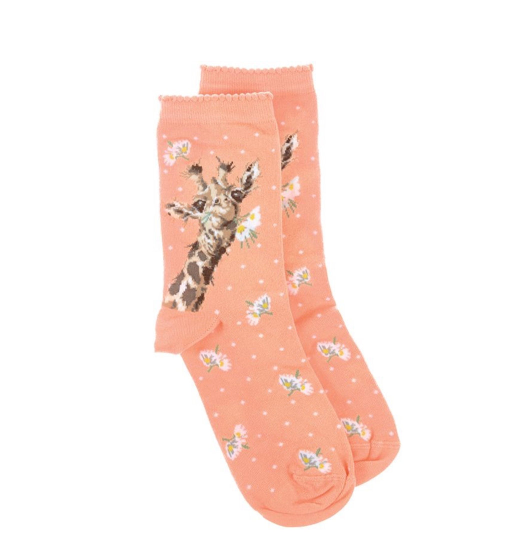 Wrendale Tangerine Giraffe Socks with Gift Bag