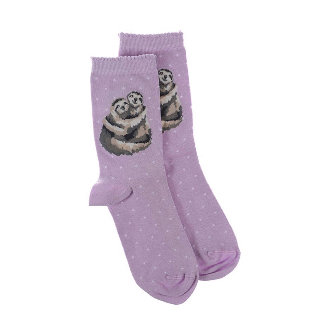 Wrendale Purple Sloth Socks with Gift Bag