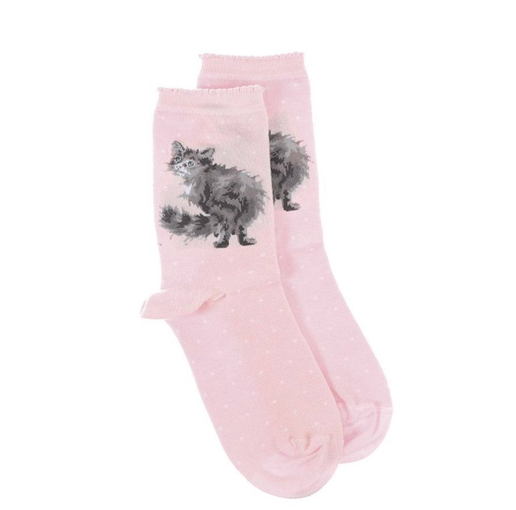 Wrendale Pink Cat Socks with Gift Bag