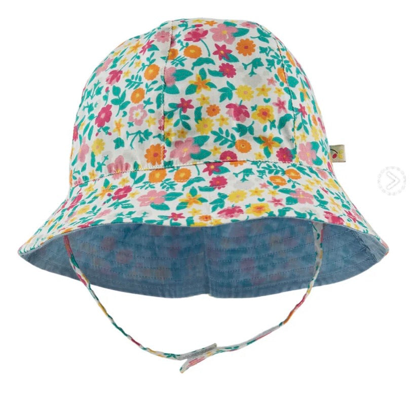 Frugi Chambray Reversible Chambray and Soft Flowers Hat  Sale