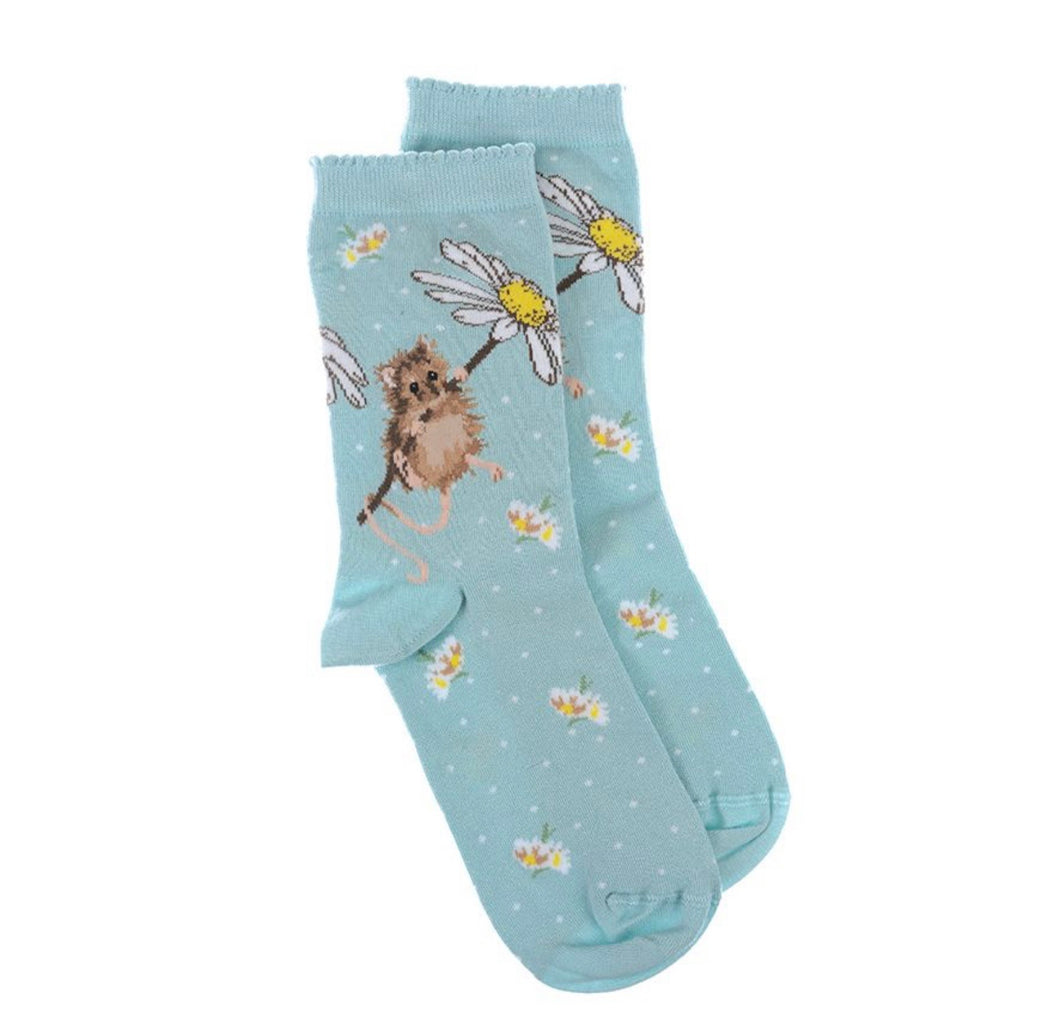 Wrendale Turquoise Field Mouse Socks with Gift Bag